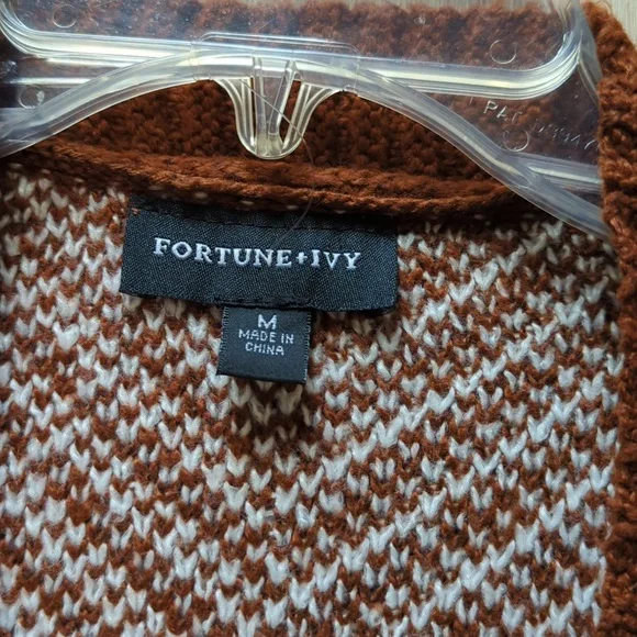 Stitch Fix Fortune & Ivy  Brown and White Herringbone Open Cardigan size M - Picture 3 of 4